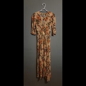 JAASE 100% Rayon Floral Button Down Long Maxi Indiana Peasant